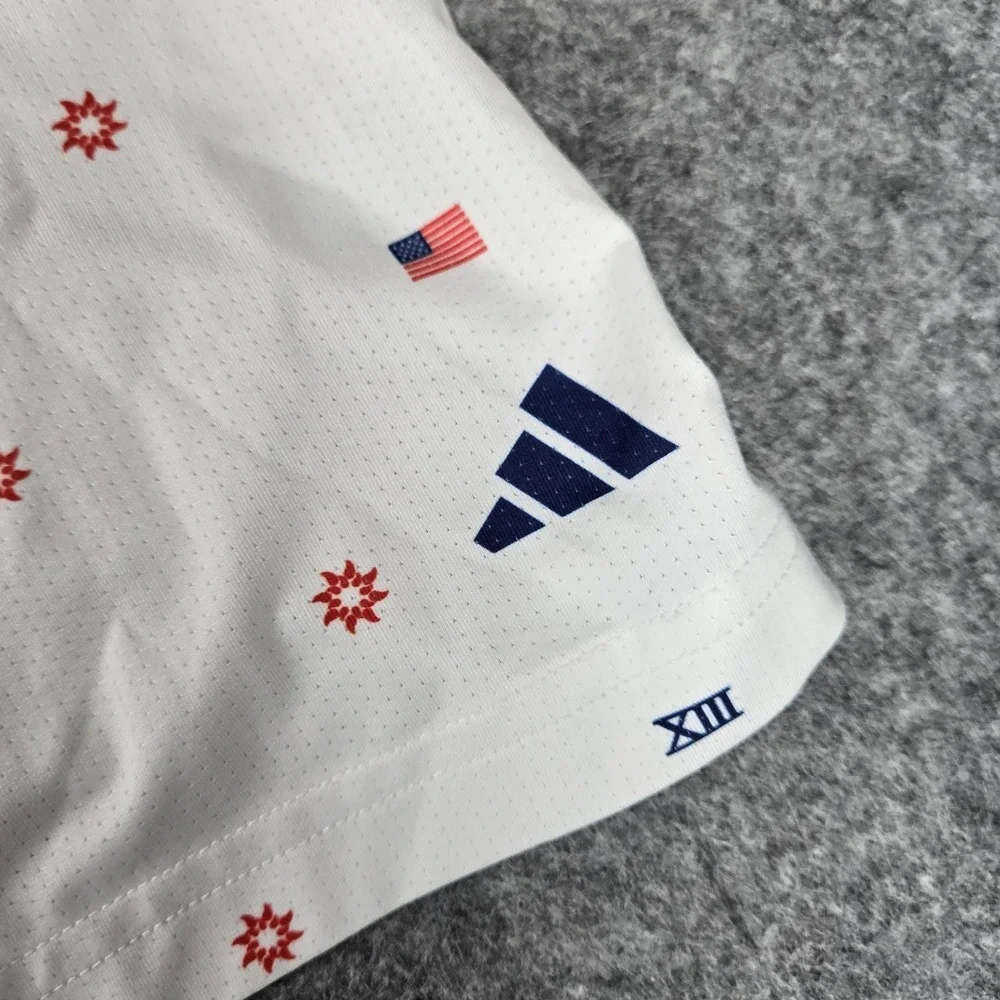 Adidas Polo Shirt Mens Large Vaqueros Del‎ Mar XIII All Over Print Golf USA Flag